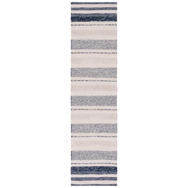 SAFAVIEH Striped Kilim Ivory Navy 2 ft. x 9 ft. Chevron Striped Runner Rug