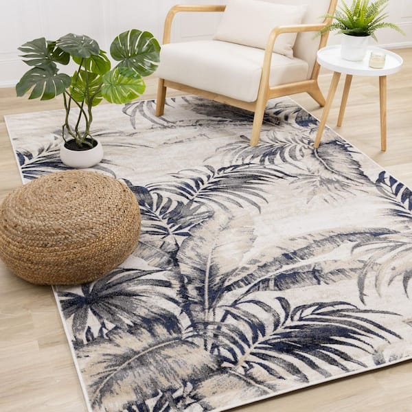 Callaya Collections 8 ft. x 11 ft. Beige Botanical Indoor Area Rug