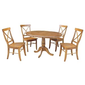 Laurel 5-Piece 36 in. Distressed Pecan Extendable Solid Wood Dining Set with Alexa Chairs