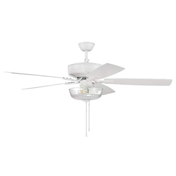 CRAFTMADE Pro Plus-101 52 in. Indoor Dual Mount White Ceiling Fan with Optional LED Clear Bowl Light Kit