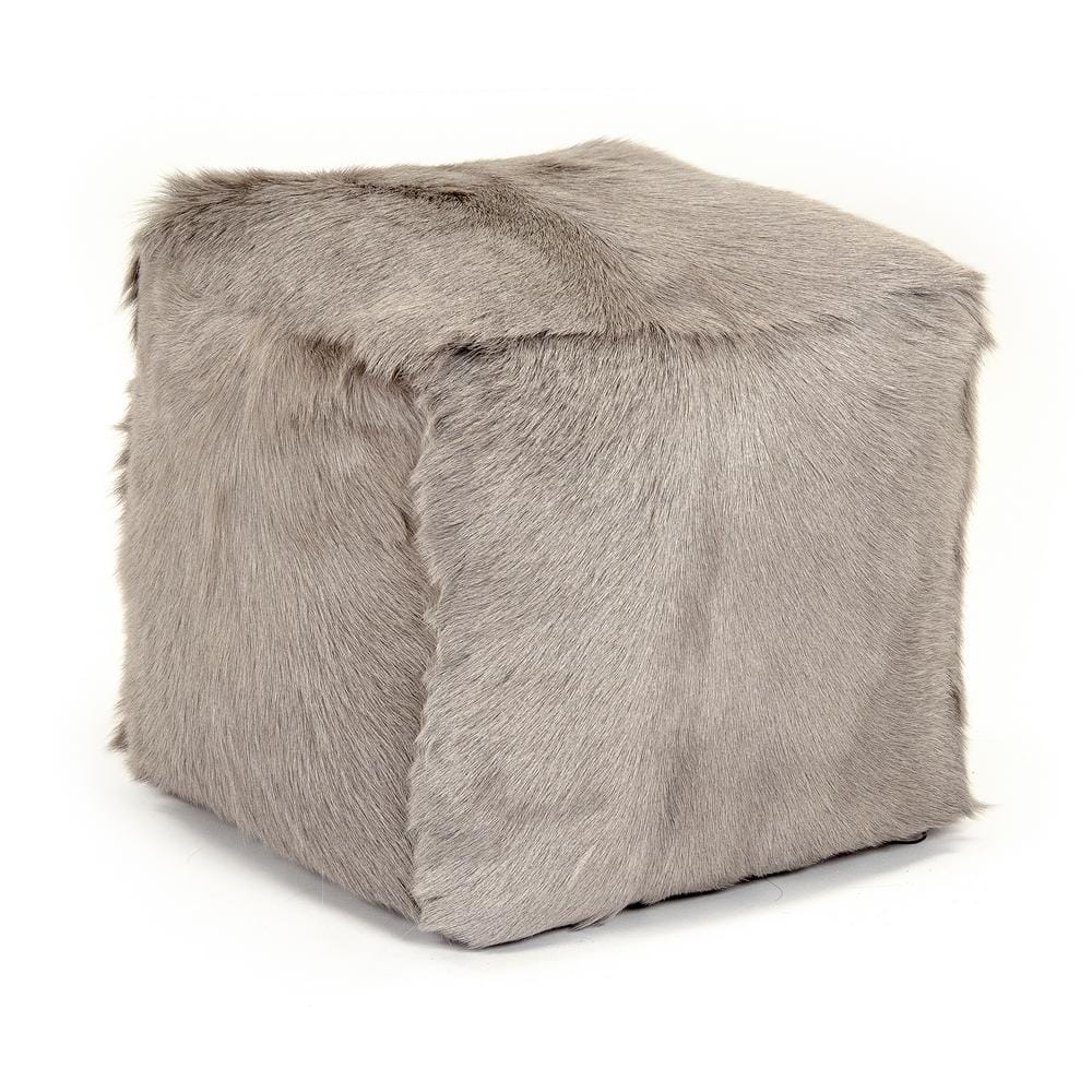 Zentique Tibetan Light Grey Goat Fur Pouf ZGFC-light grey - The Home Depot