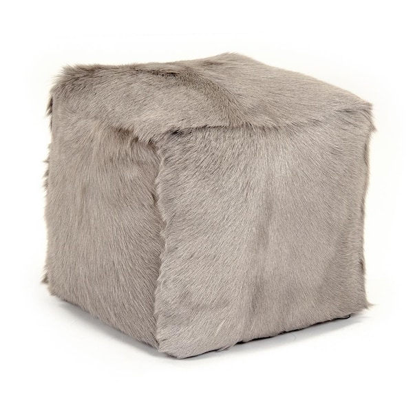 Zentique Tibetan Light Grey Goat Fur Pouf