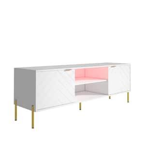 59 in. White TV Stand for TVs Up to 65 in. LED Entertainment Center with Cabinet