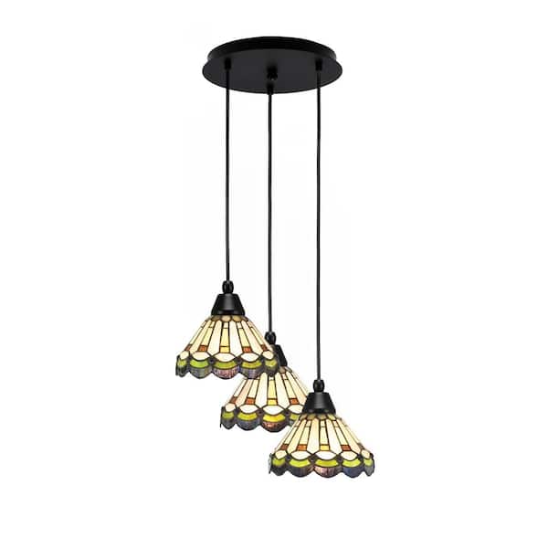 Unbranded Savannah 8.25 in. 3-Light Matte Black Cord Pendant Light Cyprus Art Glass Shade