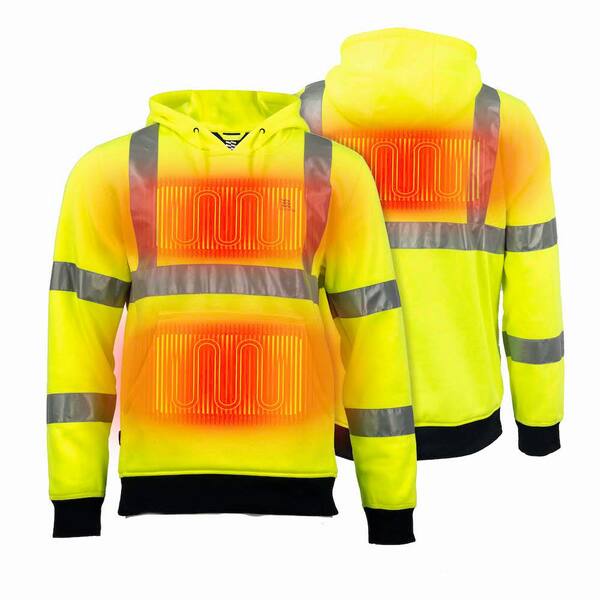 MOBILE WARMING High Visibility Heated Sweatshirt with 7.4-Volt Rechargeable Lithium-Ion Battery and Charging Cable