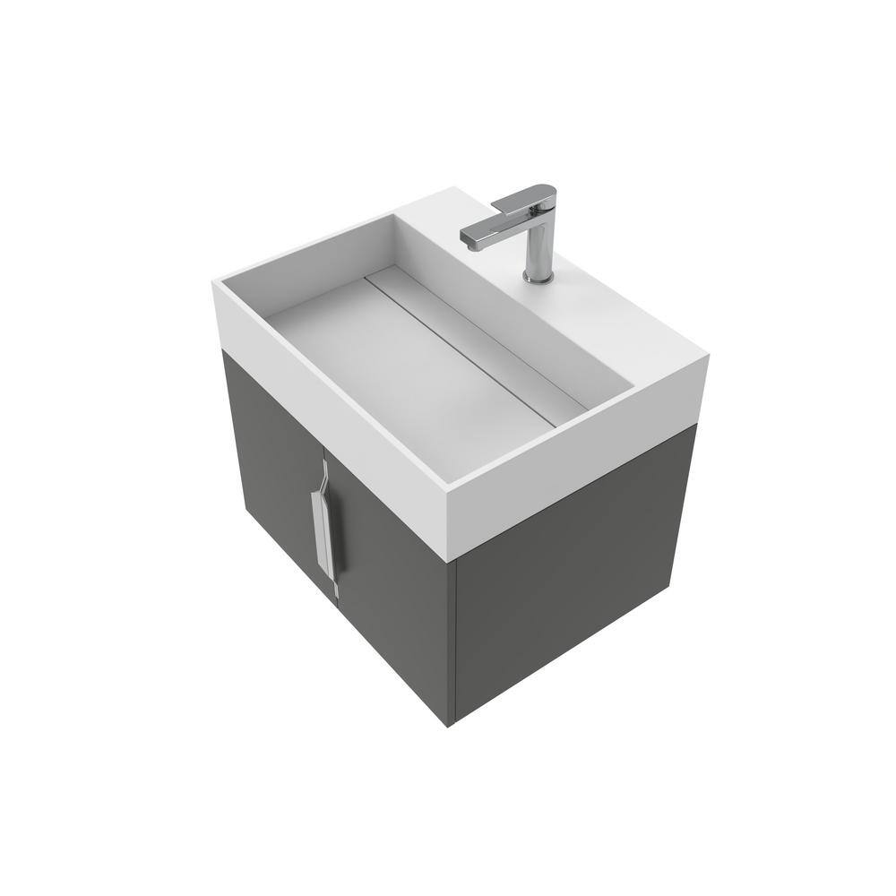 Maranon 24 in. W x 18.9 in. D x 19.25 in. H Single Sink Bath Vanity in Black with Brushed Nickel Solid Surface White Top price history on PriceWatchPro