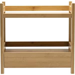 2-Tier Bamboo Shelving Unit (12.62 in. H x 6.37 in. W x 13.12 in. D) Countertop Shelf with Hidden Drawer
