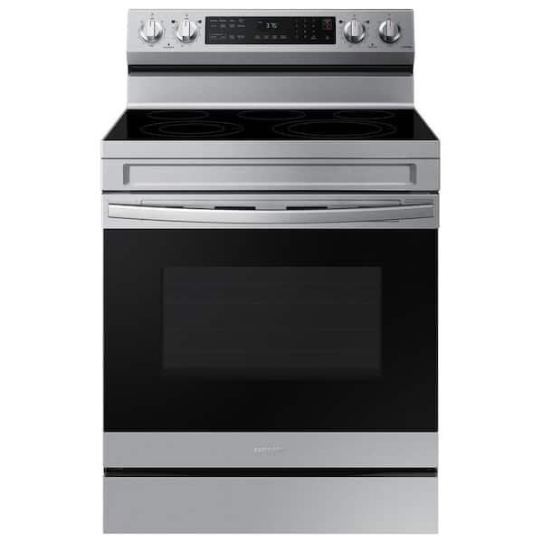 Samsung 6.3 cu.ft. 5 Burner Element Smart Wi-Fi Enabled Convection Electric Range with No Preheat AirFry in Stainless Steel