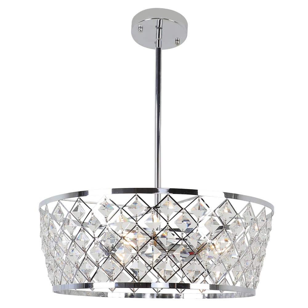 Decor Living Cristina 3-Light Chrome Drum Chandelier with Crystal Cage Shade