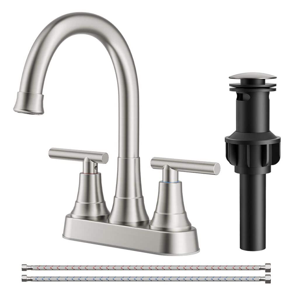 4 in. Centerset Double Handle Bathroom Faucet with Pop-Up Drain in Brushed Nickel price history on PriceWatchPro