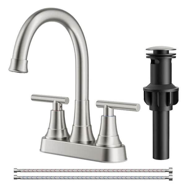 4 in. Centerset Double Handle Bathroom Faucet with Pop-Up Drain in Brushed Nickel