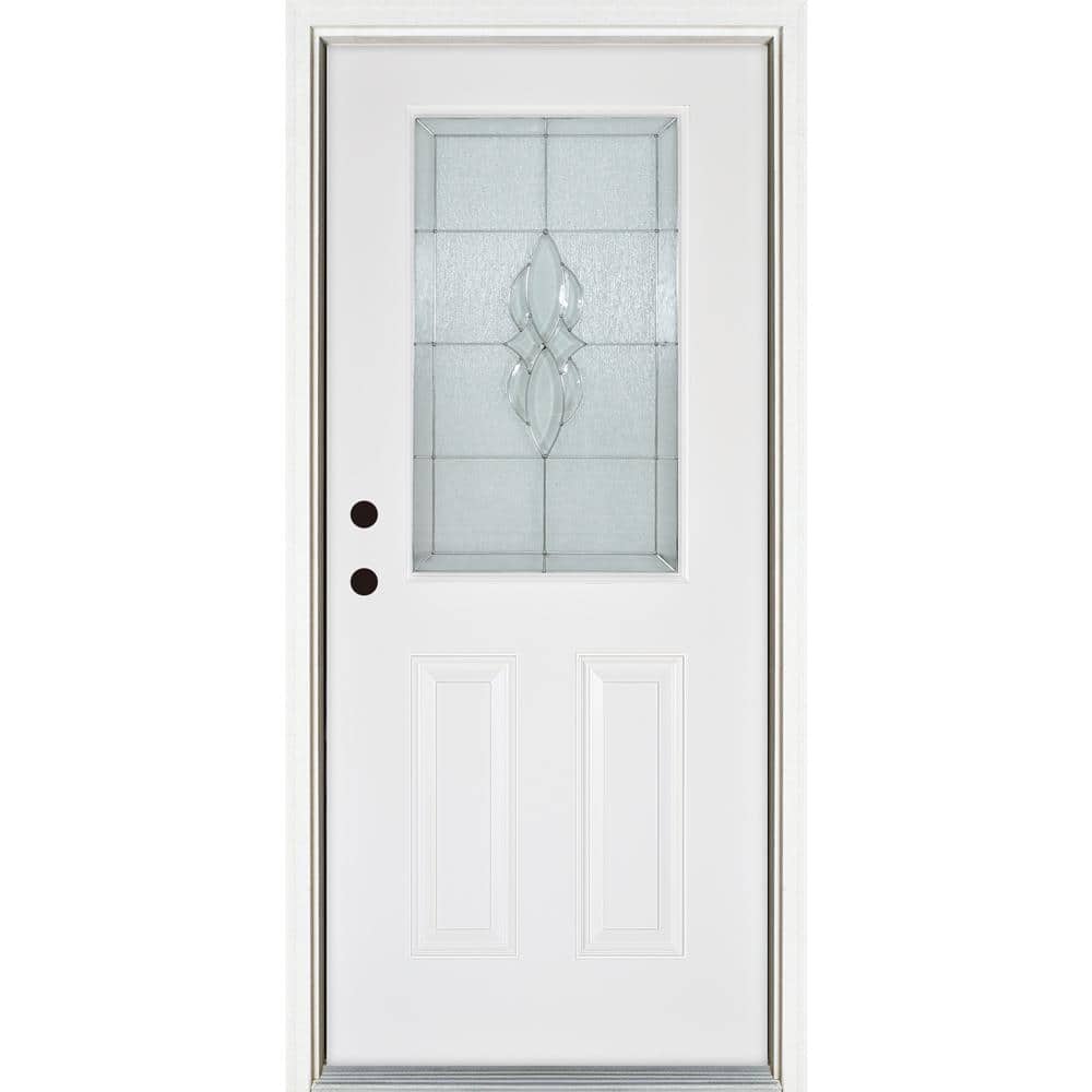 MP Doors 32 in. x 80 in. RightHand Inswing 1/2Lite Scotia Decorative Glass White Finished