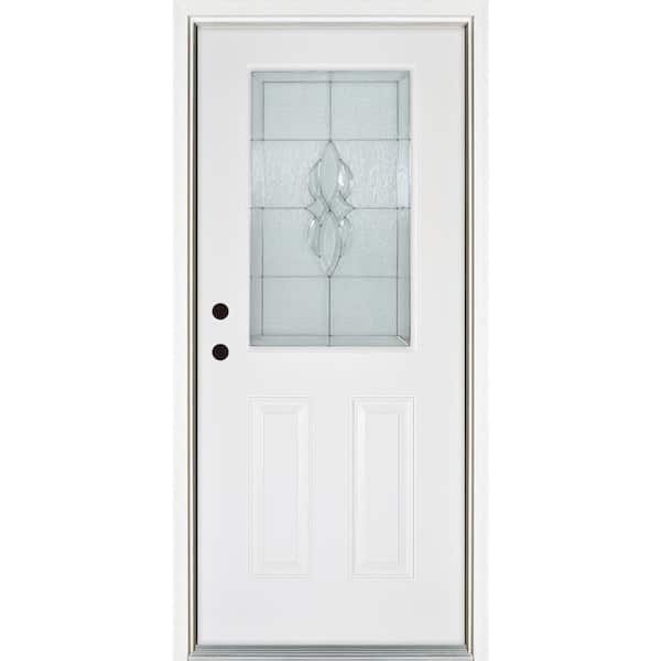 MP Doors 36 in. x 80 in. Scotia Smooth White Right-Hand Inswing 1/2 Lite Decorative Fiberglass Prehung Front Door