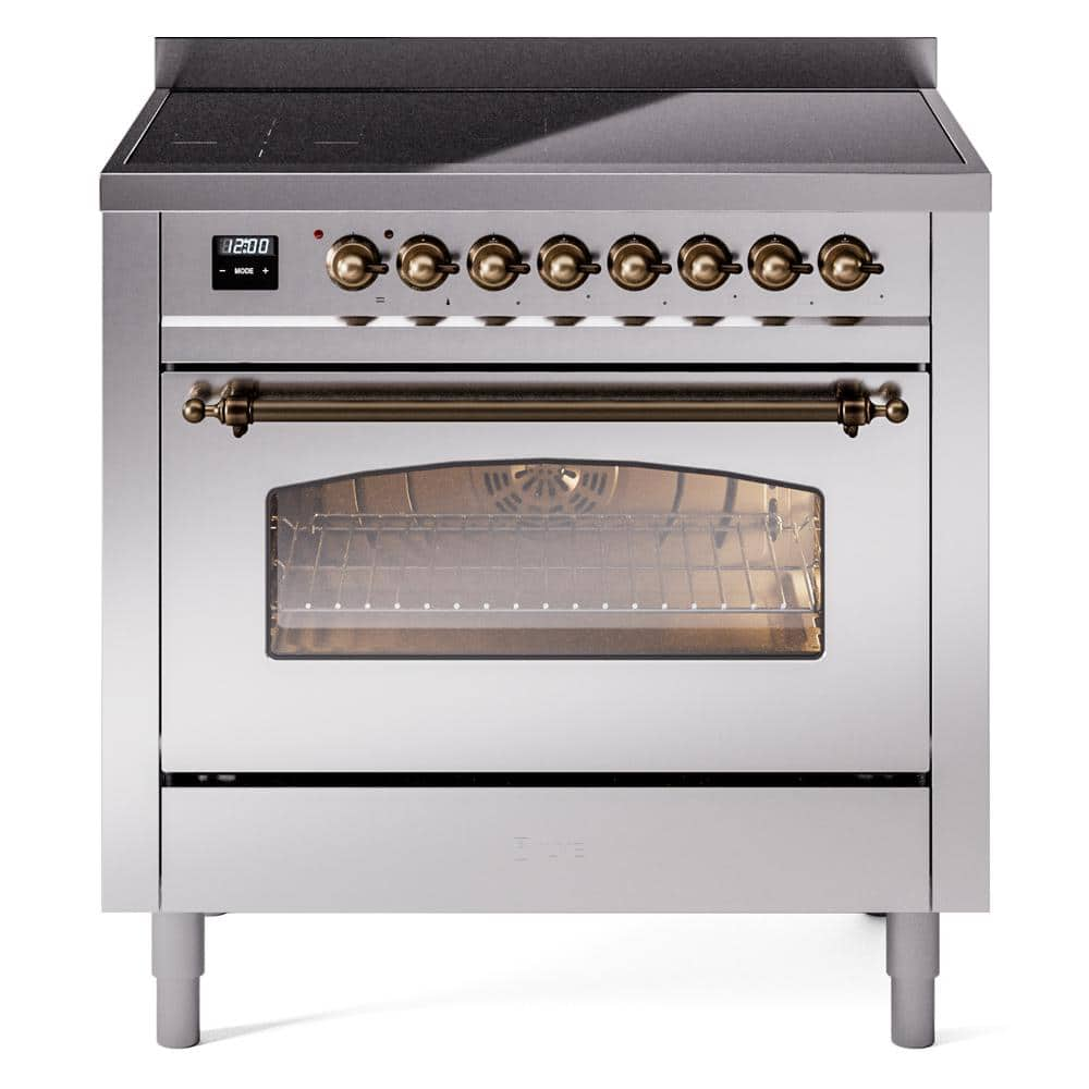 Nostalgie II 36 in. 6 Zone Freestanding Induction Range in Stainless Steel with Bronze -  ILVE, UPI366NMPSSB