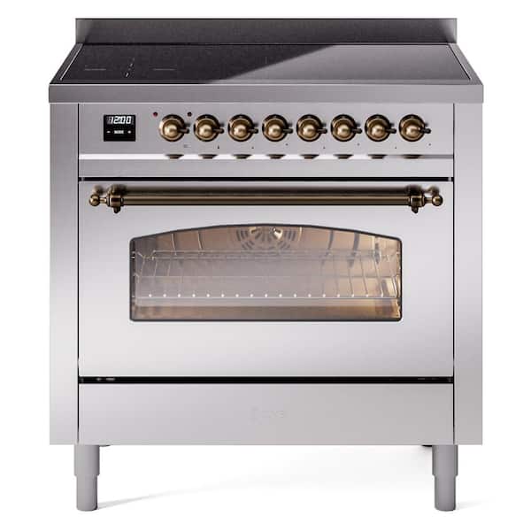 ILVE Nostalgie II 36 in. 6 Zone Freestanding Induction Range in Stainless Steel with Bronze
