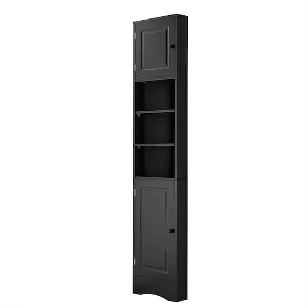 15 in. W x 9 in. D x 67 in. H Black Freestanding Linen Cabinet Corner Cabinet with 2-Doors and Adjustable Shelves