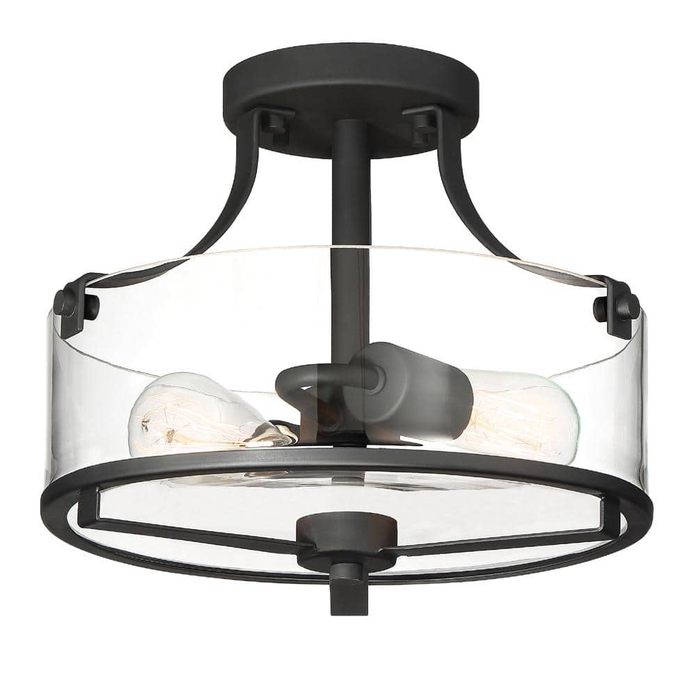 Jedrek 12.5'' Black Steel and Glass Drum Semi-Flush Light