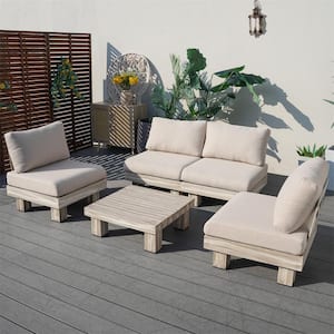 Policy 5-Piece Aluminum Patio Conversation Set with Beige Cushions