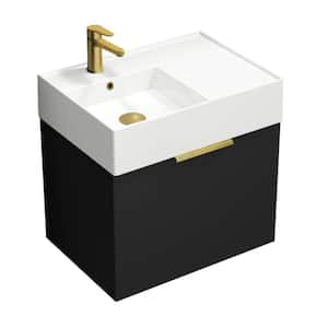 Derin 23.6 in. W x 17.3 in. D x 25.19 in. H Modern Bathroom Vanity in Matte Black With White Ceramic Top