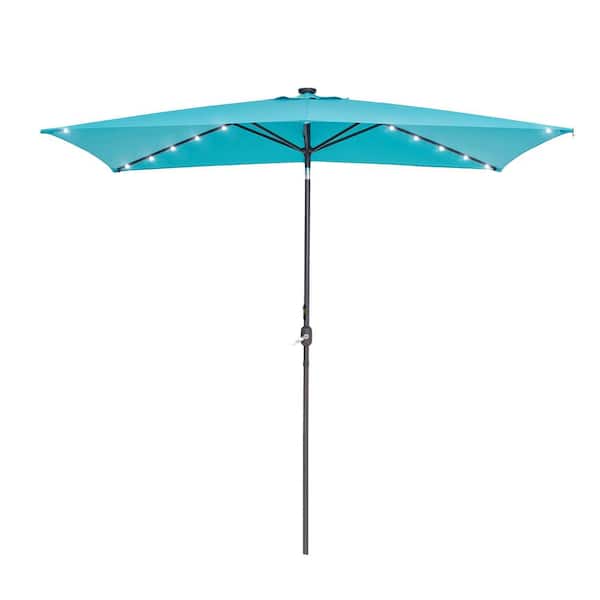 Unbranded 10 ft. x 6.5 ft. Market Rectangular LED Umbrella with Tilt and Crank Waterproof Canopy Garden and Pool in BLUE