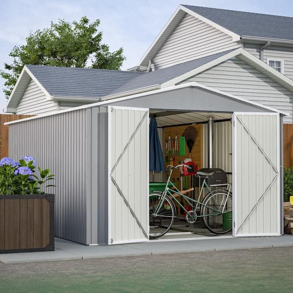 10 ft. D x 12 ft. W Outdoor Galvanized Steel Storage Shed with Foundation and Double Lockable Doors (120 sq. ft.)