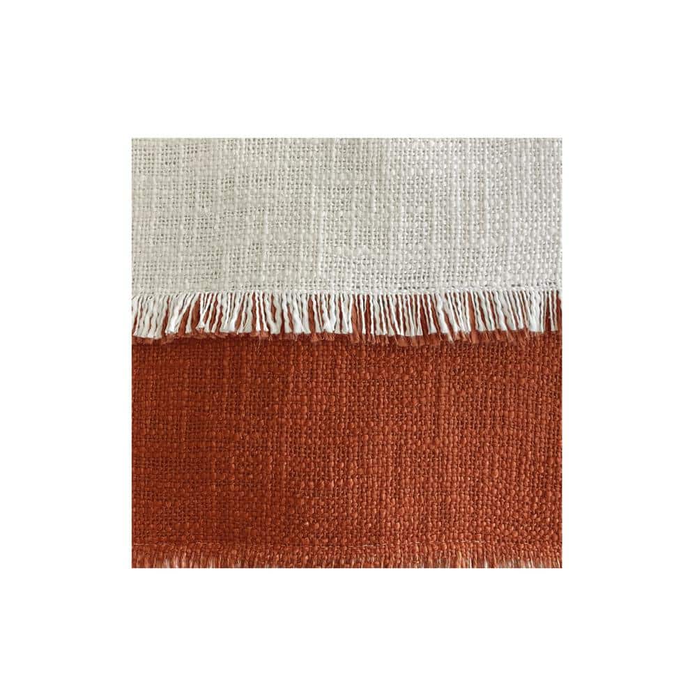 Terra Cotta and White Cotton Fringed Square Throw Pillow