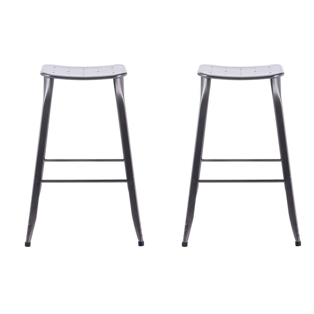 Gunmetal Gray Saddle Backless Metal Barstools, Set of 2
