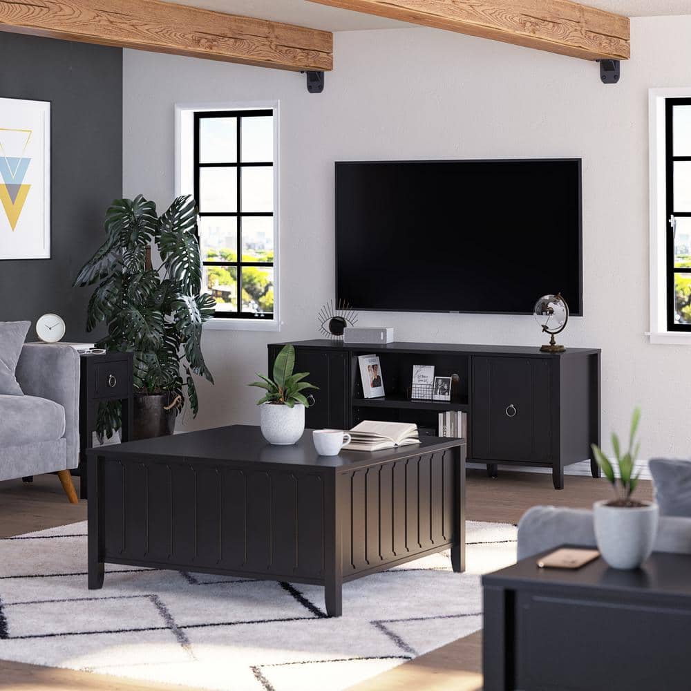 Novogratz Her Majesty, 36 in., Black, Rectangle, Wood Top Coffee Table ...