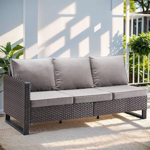 Valenta Brown Wicker Outdoor Sectional with Gray Cushions