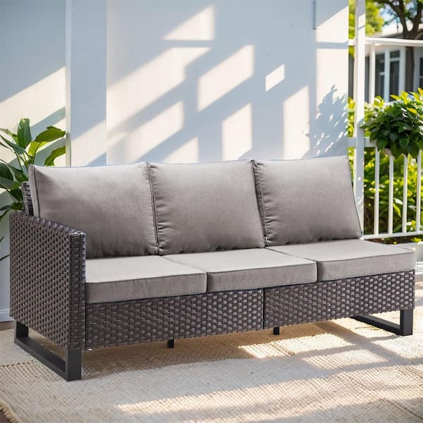 Gymojoy Valenta Brown Wicker Outdoor Sectional with Gray Cushions
