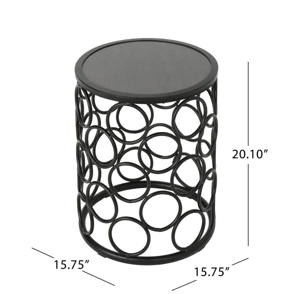 Beryl 16" Black Iron Frame with Grey Ceramic Tile Top Side Table