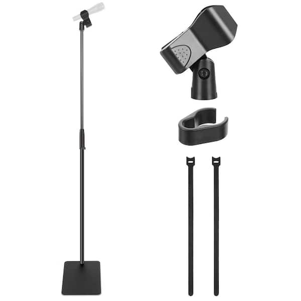 Square Base Microphone Stand with Mic Clip - Adjustable Height from 36.2” to 63.38” (3’ - 5.28’) - PMKS61