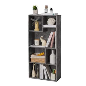 9.5 In.W Gray Bookshelf, Bookcase with 4-Open Adjustable Storage Cubes, Floor Standing Unit, Side Table Bookcase