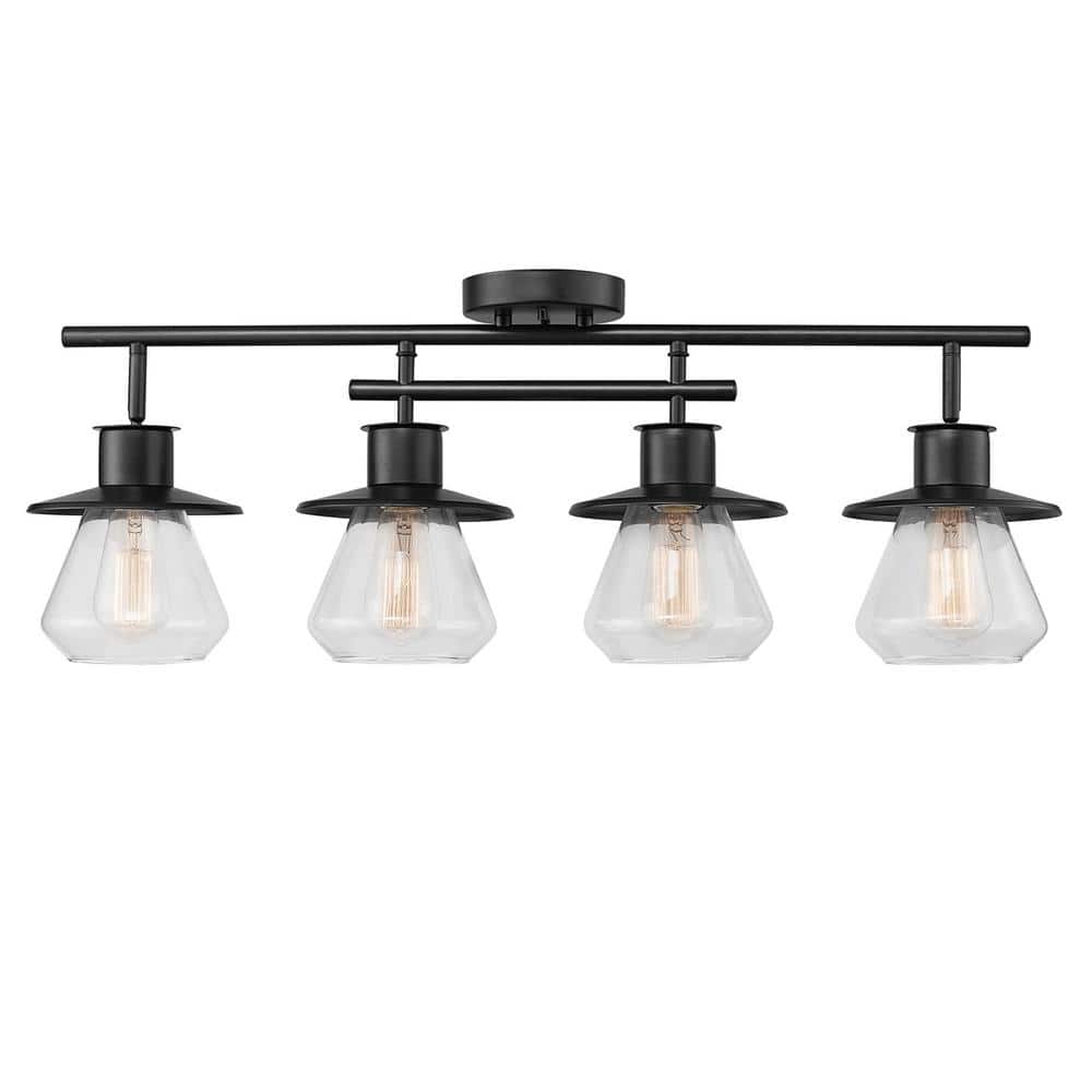 Nate 2 ft. 4-Light Dark Bronze Track Lighting Kit with Clear Glass Shades