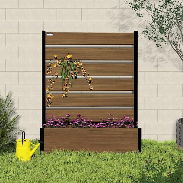 mondaria 59 in. Tall Brown Composite Wood Panels Planter Box with Aluminum Frame Vertical Design for Climbing Plants
