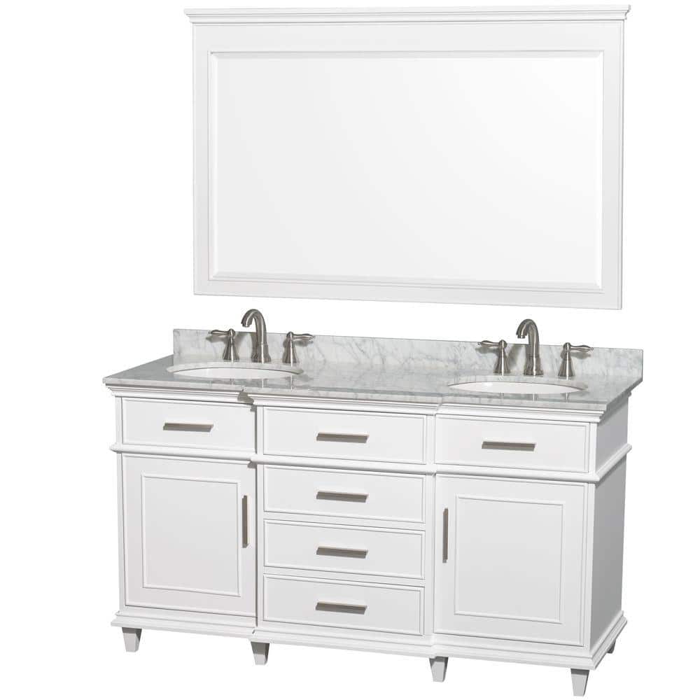 Wyndham Collection Berkeley 60 In Double Vanity In White With Marble Vanity Top In Carrara White