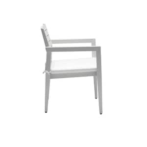 4-Piece Aluminum Outdoor Stationary Dining Chairs with White Cushions and Tapered Feet