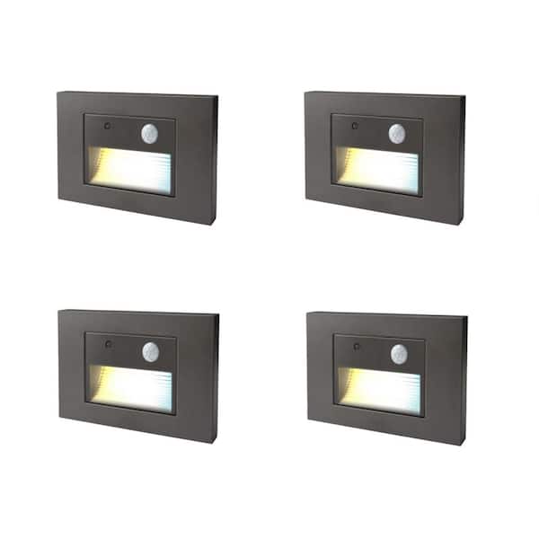 4-PACK 3CCT Selectable Hardwired Bronze Motion Sensing Integrated LED Indoor/Outdoor Stair Light, 120V