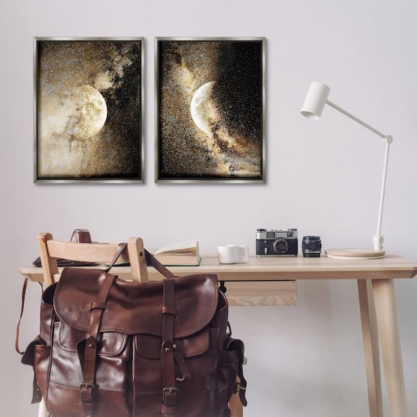 Moons with Starry Nebulas by Gemma Bardot 2 Piece Gray Floater Frame Abstract Graphic Art Print 31 in. x 21 in.