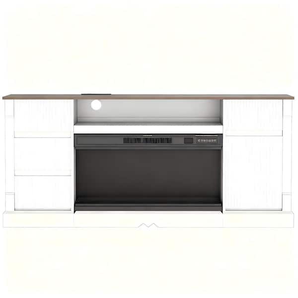 3-Sided Glass 70 in. Freestanding TV Stand with Electric Fireplace LED Entertainment Center Fits TVs up to 80 in. White