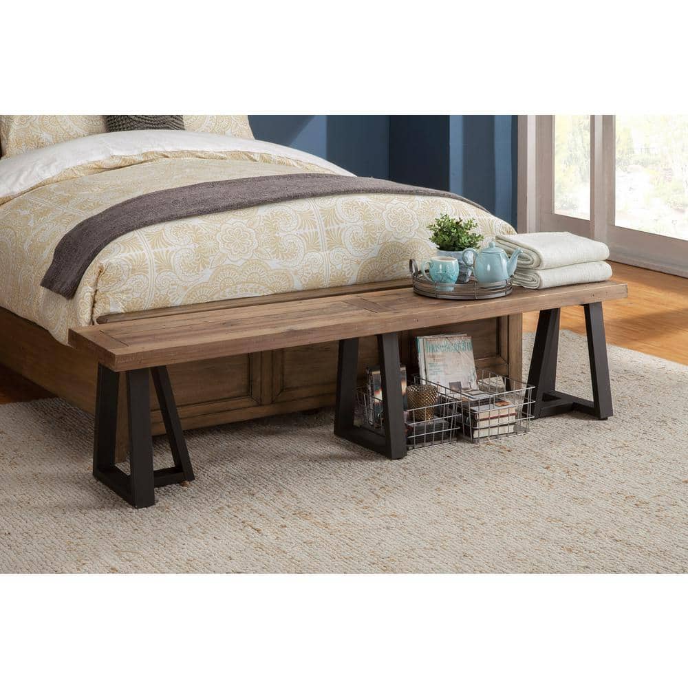 Alpine Prairie 75'' Reclaimed Natural and Black Pine Dining Bench