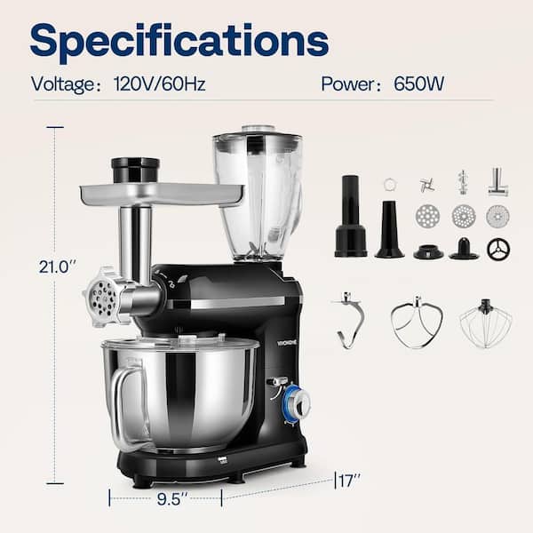 VIVOHOME 3 in 1 Multifunctional Stand Mixer with 6 Quart Stainless Steel Bowl, 650W 6-Speed Tilt-Head Meat Grinder Juice Blender, Red : VIVOHOME 3 in 1 Multifunctional Stand Mixer with 6