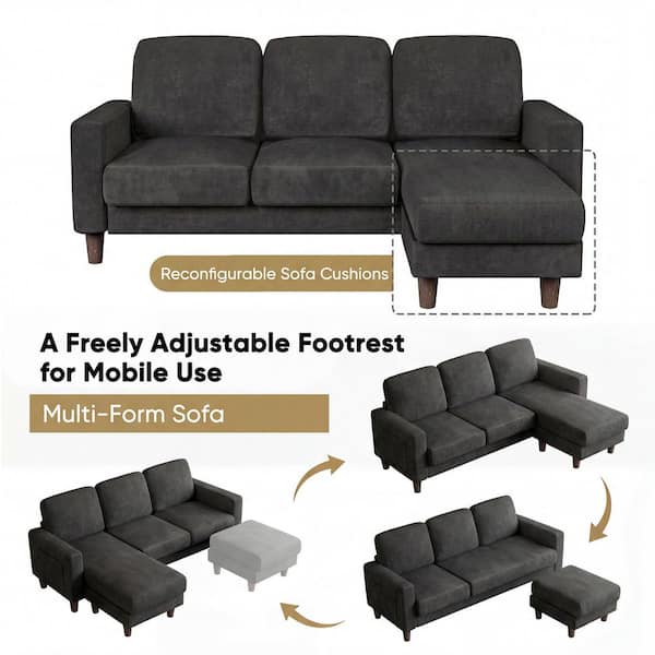 LACOO L-Shaped Sofa 72 in. Square Arm 1-Piece Linen Sectional Sofa
