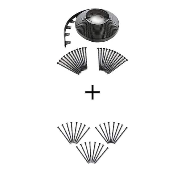 60 ft. No-Dig Plastic Landscape Edging Kit with 8 in. Black Plastic-Nylon Anchoring Landscape Spikes (24-Pack)