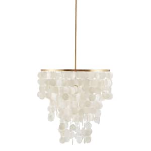 1-Light White Capiz and Metal Finish Layered Design Chandelier For Living Room with No Bulbs Included