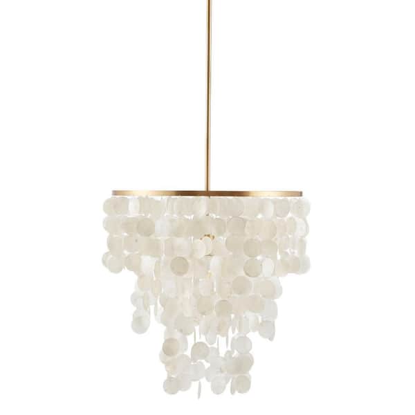 Jushua 1-Light White Capiz and Metal Finish Layered Design Chandelier For Living Room with No Bulbs Included