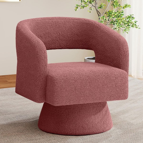 Modern Oversized Pink Teddy Upholstered Barrel Round Arm Chair with 360°  Swivel