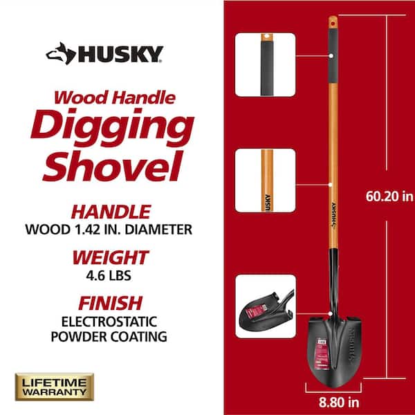 47 in. L Wood Handle Carbon Steel Digging Shovel with Grip