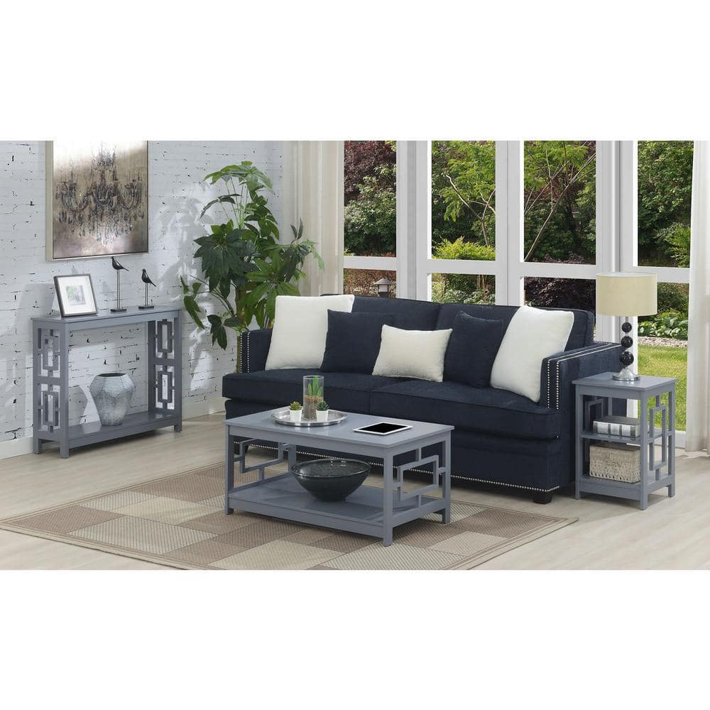 Gray MDF Console Table with Shelf and Asian-Inspired Design
