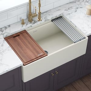 Fiore 33 in. Farmhouse/Apron-front Single Bowl Biscuit Sand Fireclay Kitchen Sink